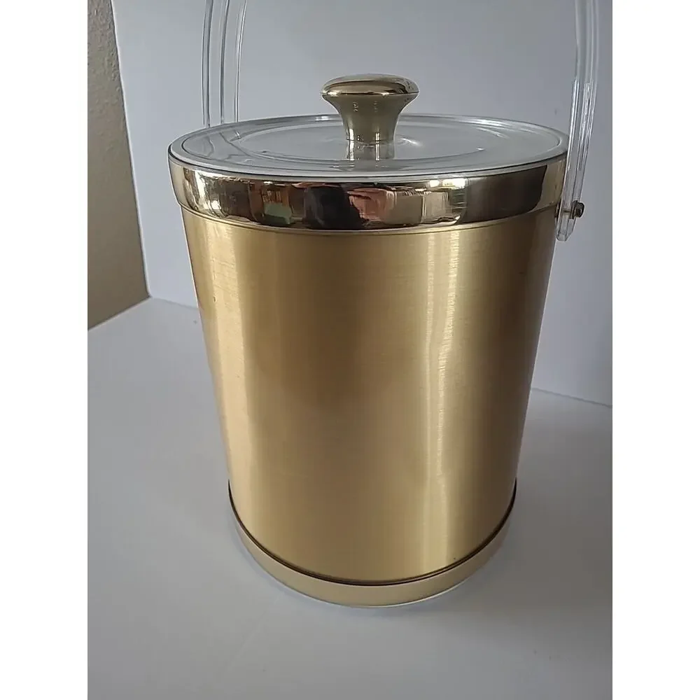 Culver Ice Bucket With Lid & Handle - Gold Tone MCM Retro Barware